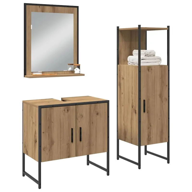 Vonios baldų rinkinys su lentyna 3 pcs Ruda Apdirbta mediena