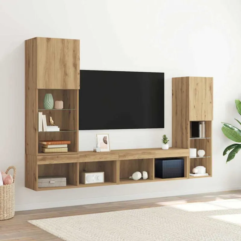Televizoriaus spintelė 4 pcs artisano ąžuolo Apdirbta mediena