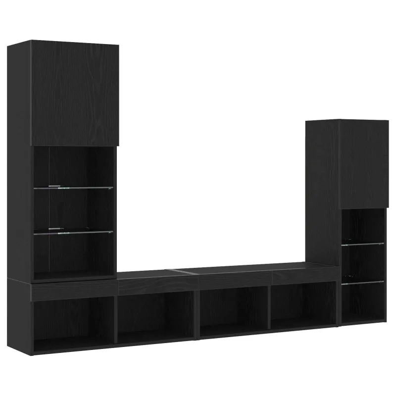 Televizoriaus spintelė 4 pcs juoda ąžuolo Apdirbta mediena