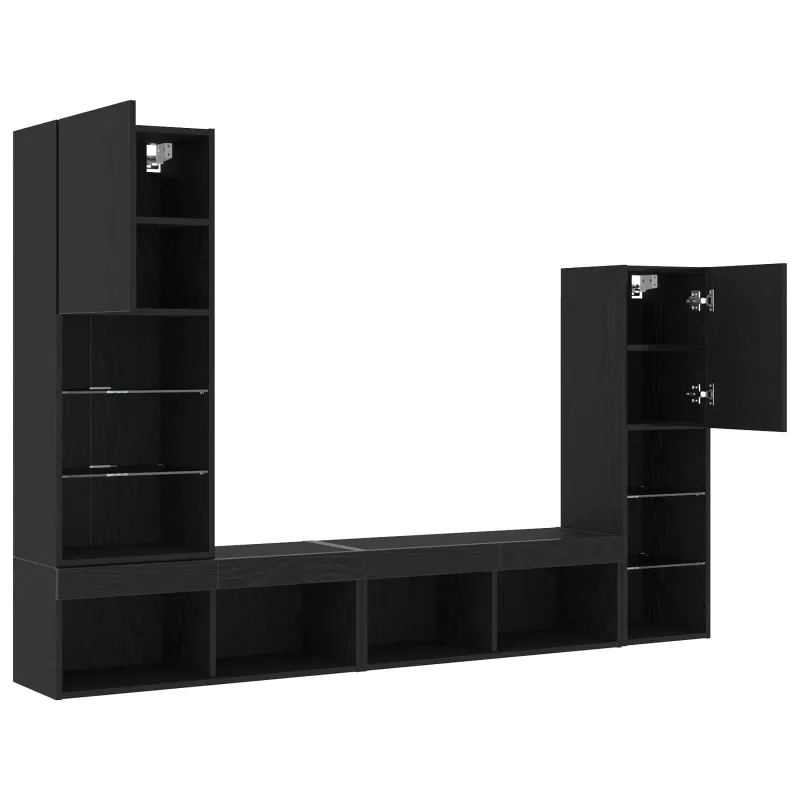 Televizoriaus spintelė 4 pcs juoda ąžuolo Apdirbta mediena