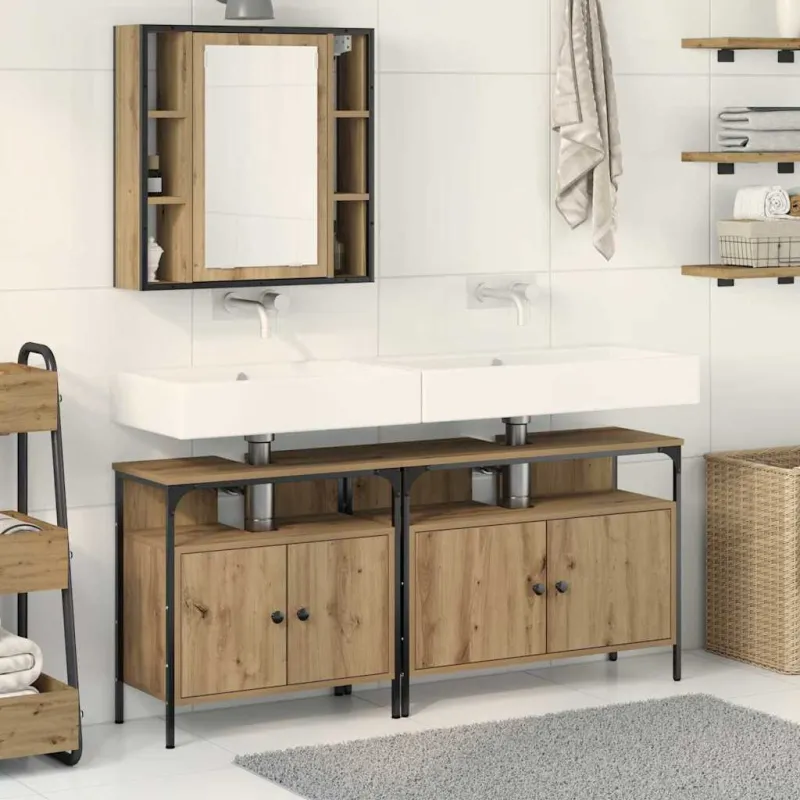 Vonios spintelės su lentyna 3 pcs Ruda Apdirbta mediena