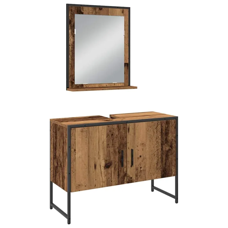 Vonios baldų rinkinys su lentyna 4 pcs Ruda Apdirbta mediena