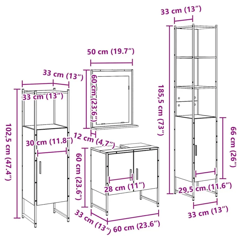 Vonios baldų rinkinys su saugykla 4 pcs Ruda 33 x 33 x 185.5 cm