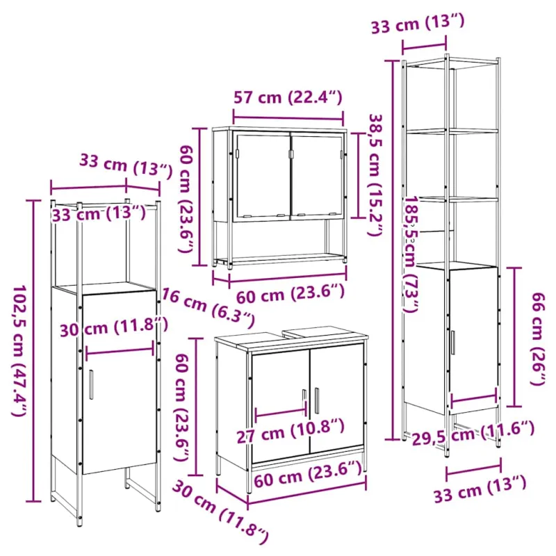 Vonios baldų rinkinys su lentyna 4 pcs Ruda Apdirbta mediena