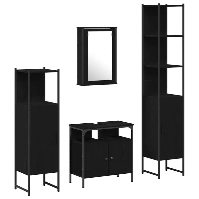 Vonios baldų rinkinys 4 pcs juoda ąžuolo Apdirbta mediena