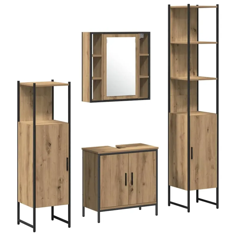 Vonios baldų rinkinys su lentyna 4 pcs Ruda Apdirbta mediena