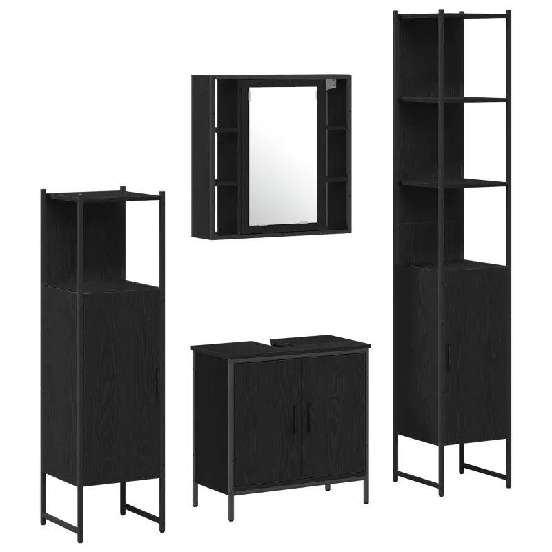 Vonios baldų rinkinys su lentyna 4 pcs Juoda Apdirbta mediena