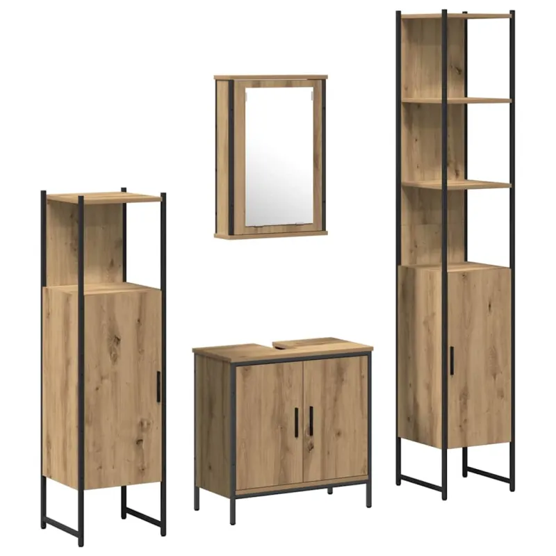 Vonios baldų rinkinys su lentyna 4 pcs Ruda Apdirbta mediena