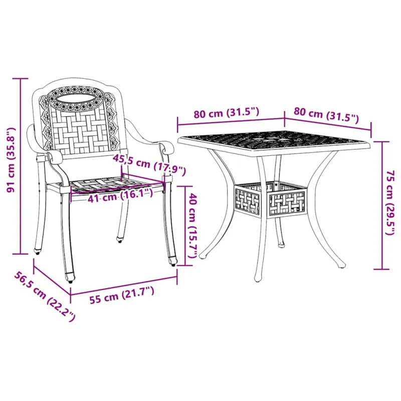 Sodo stalo komplektas 5 pcs Bronzinė Liejamasis aliuminis