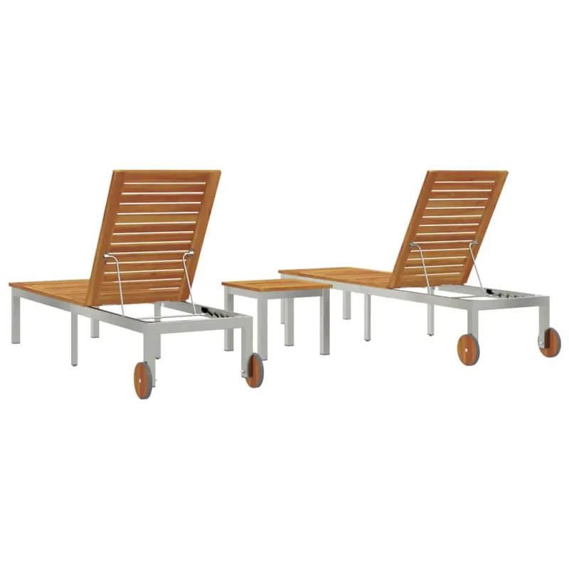 Lova 3 pcs Ruda Kietas akacijos medis ir nerūdijančio plieno
