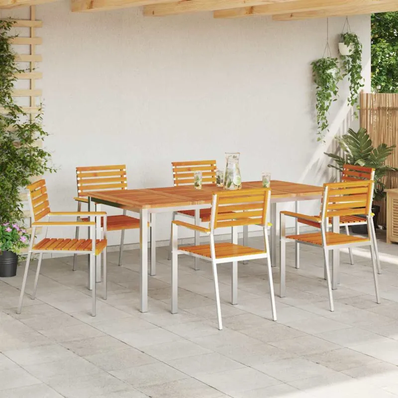 Sodo Kėdė 6 pcs Kietas akacijos medis ir nerūdijančio plieno