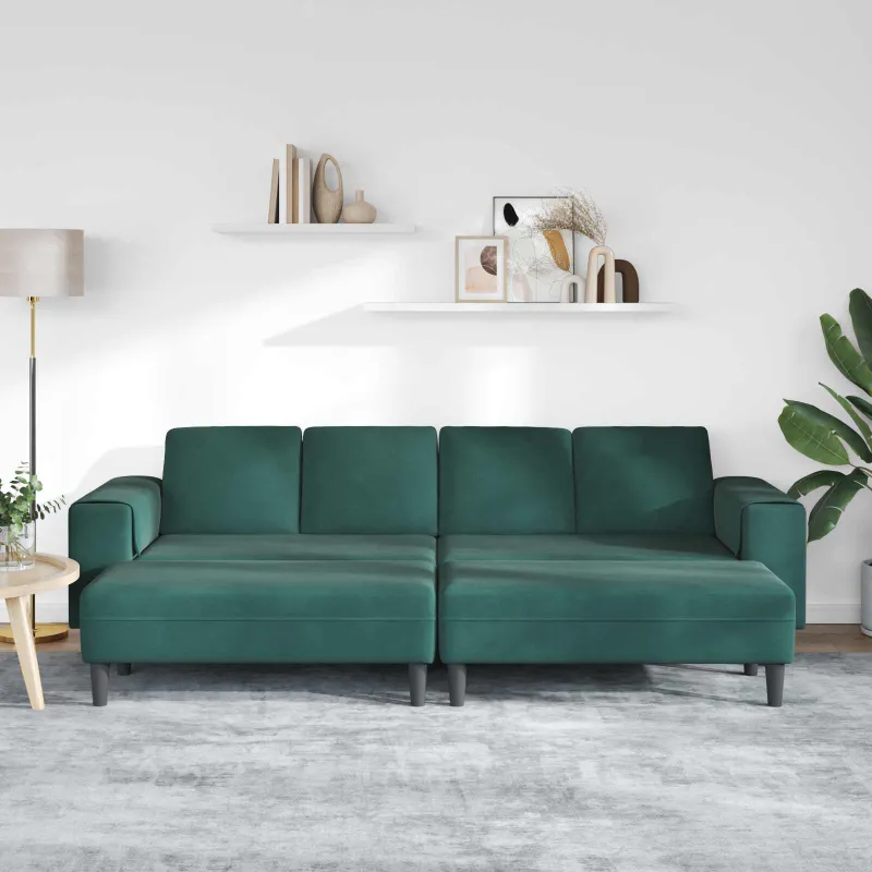 Svetainės sofa 3 pcs Tamsiai žalia 250 x 188 x 76 cm