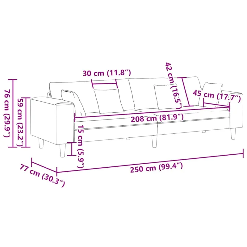 Sofa su pagalve Šviesiai pilka 250 x 77 x 76 cm audinys