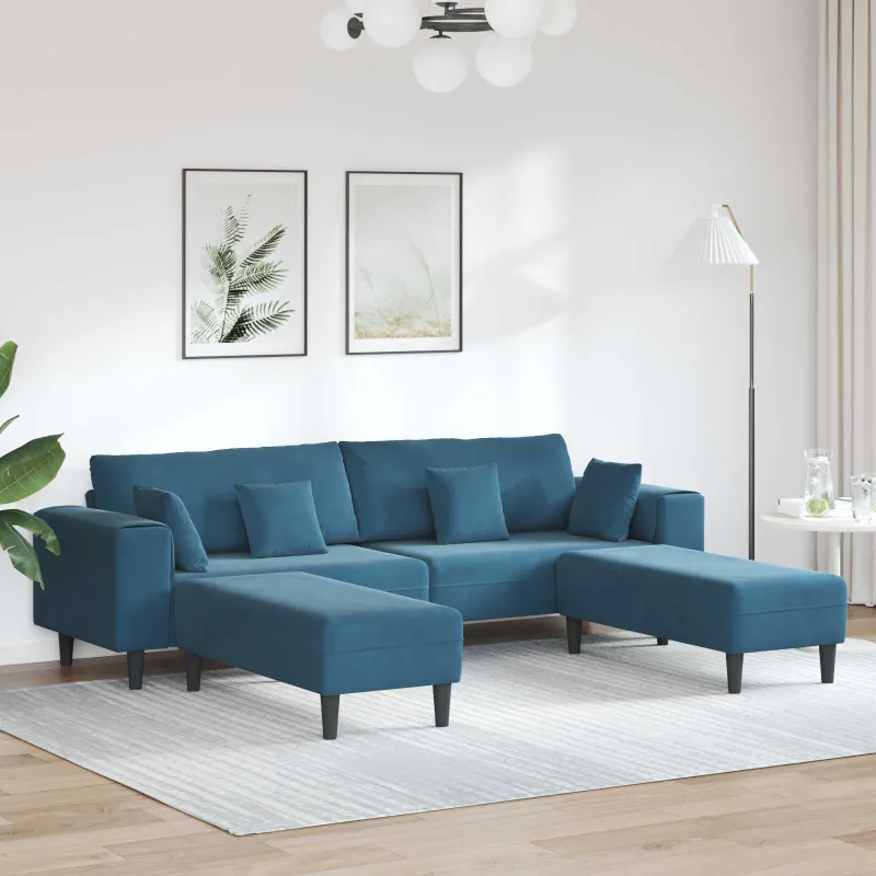 Sofa 3 pcs Mėlyna 250 x 188 x 76 cm Aksomas