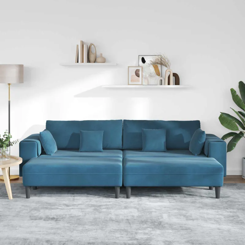 Sofa 3 pcs Mėlyna 250 x 188 x 76 cm Aksomas