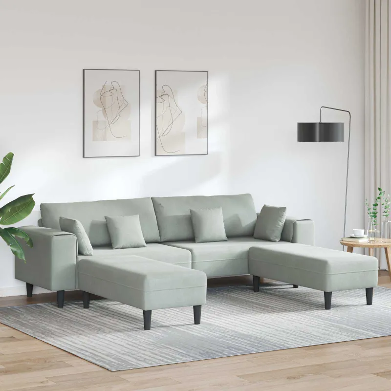 Sofa 3 pcs Šviesiai pilka 250 x 188 x 76 cm Aksomas