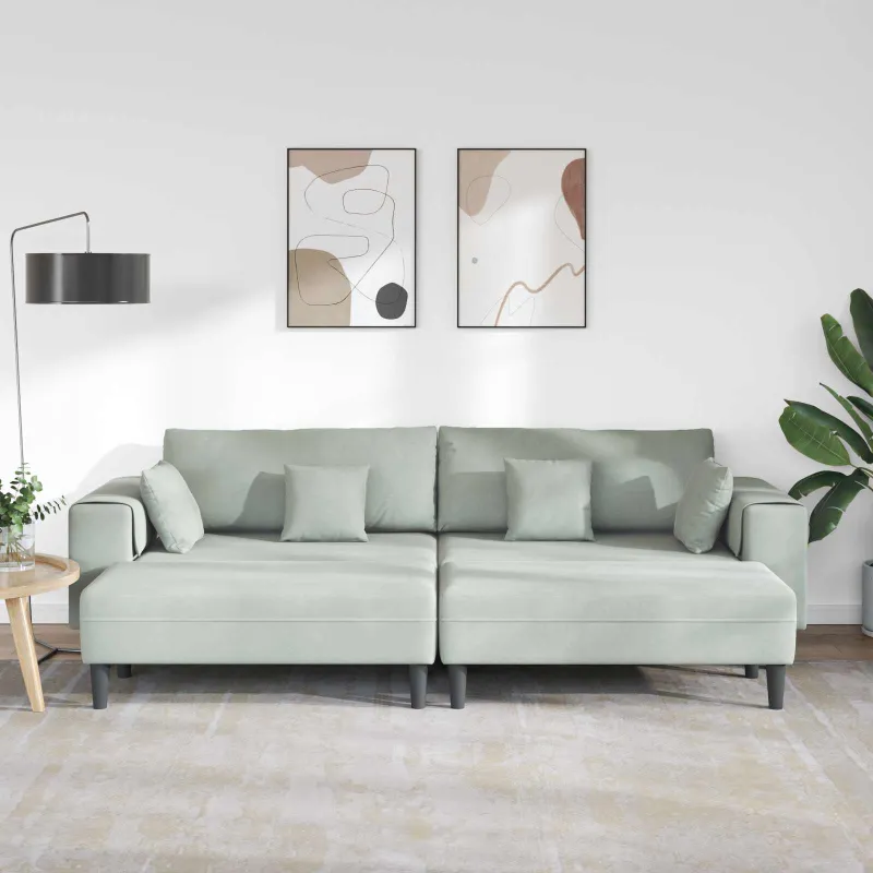 Sofa 3 pcs Šviesiai pilka 250 x 188 x 76 cm Aksomas