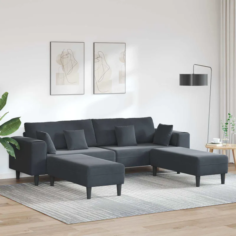 Sofa 3 pcs Tamsiai pilka 250 x 188 x 76 cm Aksomas