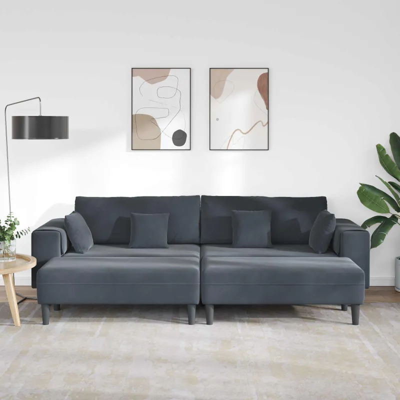 Sofa 3 pcs Tamsiai pilka 250 x 188 x 76 cm Aksomas