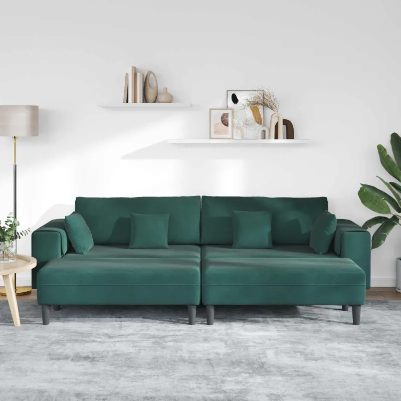 Sofa 3 pcs Tamsiai žalia 250 x 188 x 76 cm Aksomas