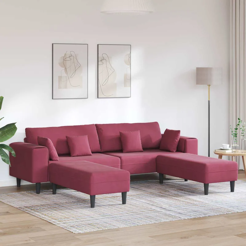 Sofa 3 pcs Vyno raudona 250 x 188 x 76 cm Aksomas