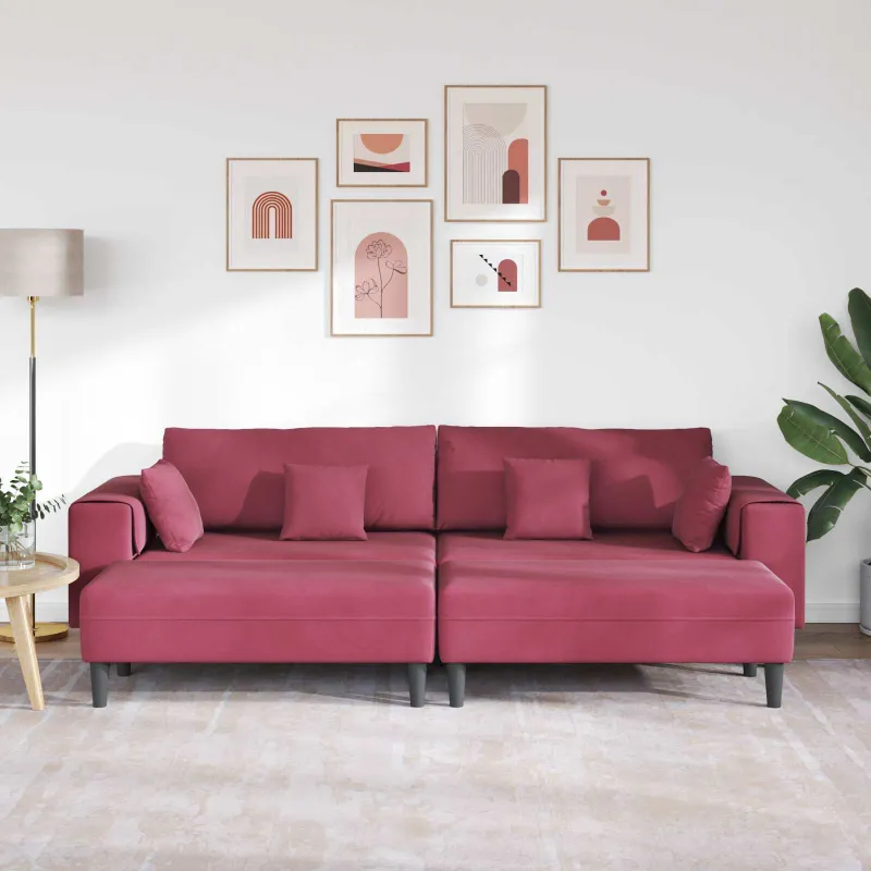 Sofa 3 pcs Vyno raudona 250 x 188 x 76 cm Aksomas