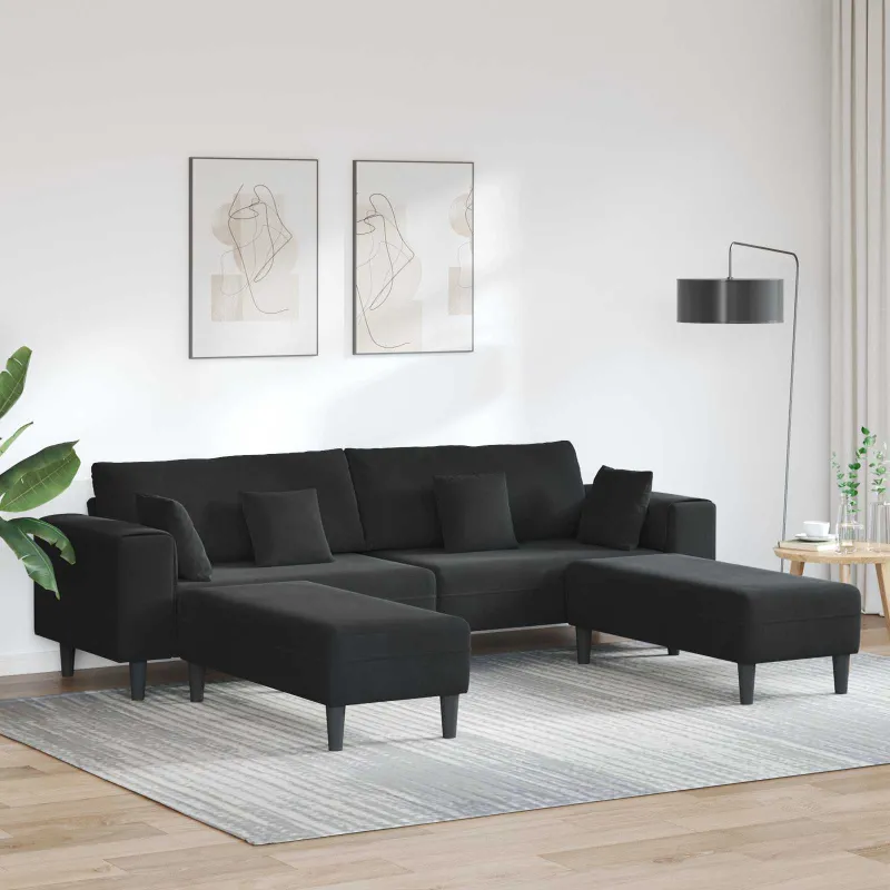 Sofa 3 pcs Juoda 250 x 188 x 76 cm Aksomas