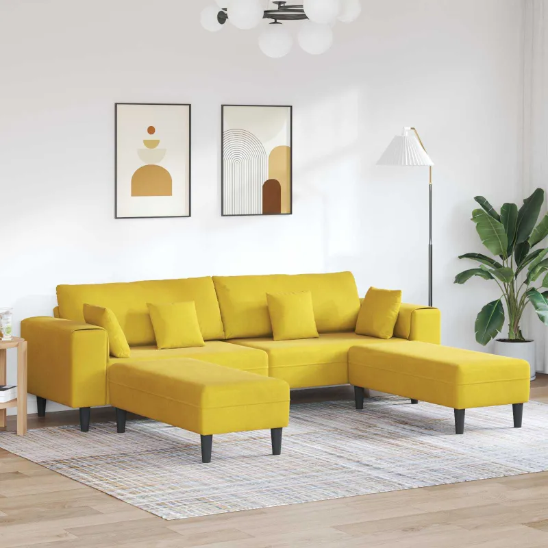Sofa 3 pcs Geltona 250 x 188 x 76 cm Aksomas