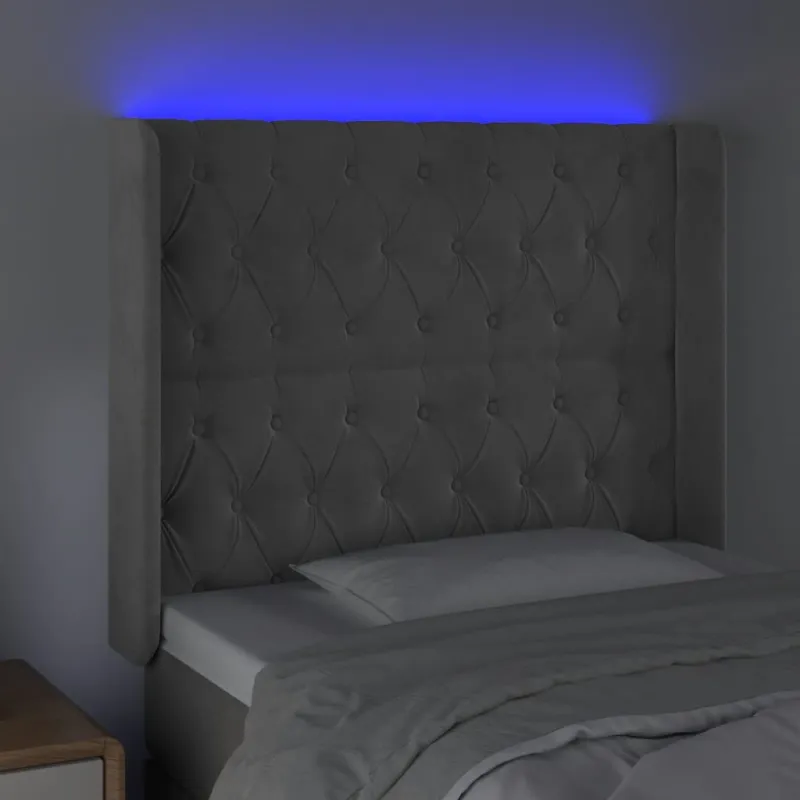 Galvūgalis su LED, šviesiai pilkas, 103x16x118/128cm, aksomas