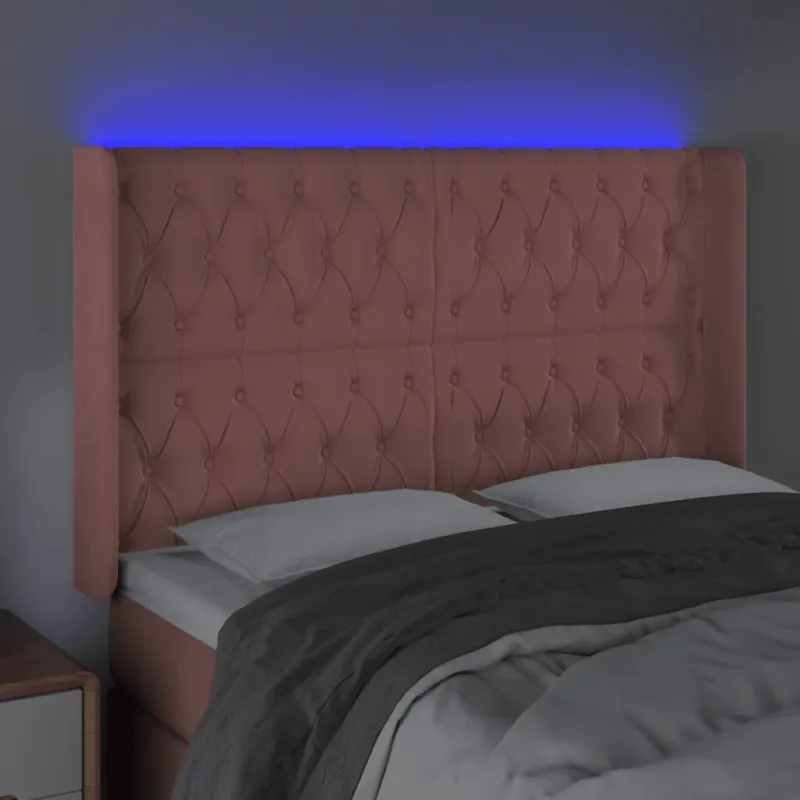 Galvūgalis su LED, rožinės spalvos, 147x16x118/128cm, aksomas