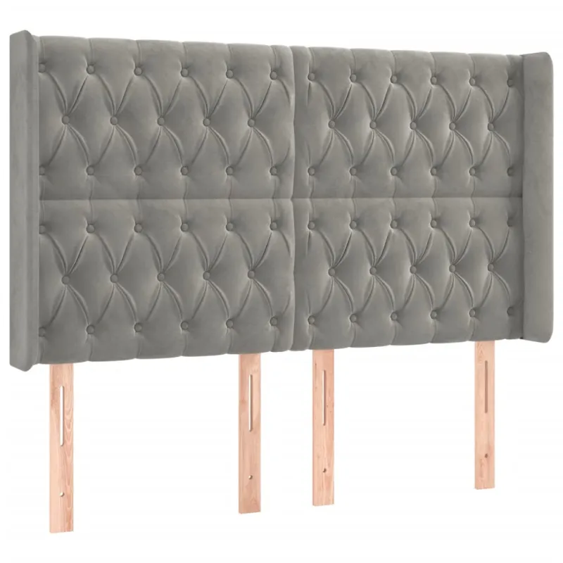 Galvūgalis su LED, šviesiai pilkas, 163x16x118/128cm, aksomas