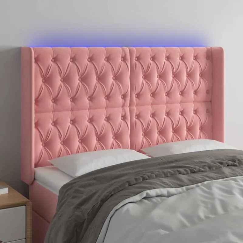 Galvūgalis su LED, rožinės spalvos, 163x16x118/128cm, aksomas