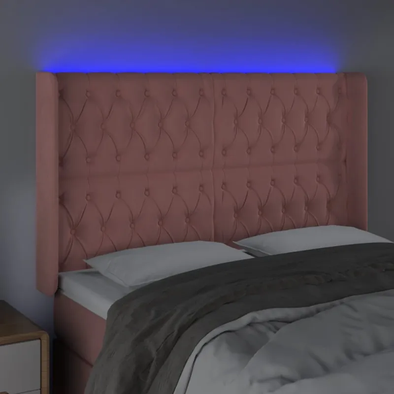 Galvūgalis su LED, rožinės spalvos, 163x16x118/128cm, aksomas
