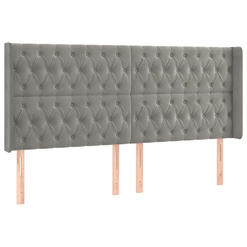 Galvūgalis su LED, šviesiai pilkas, 183x16x118/128cm, aksomas