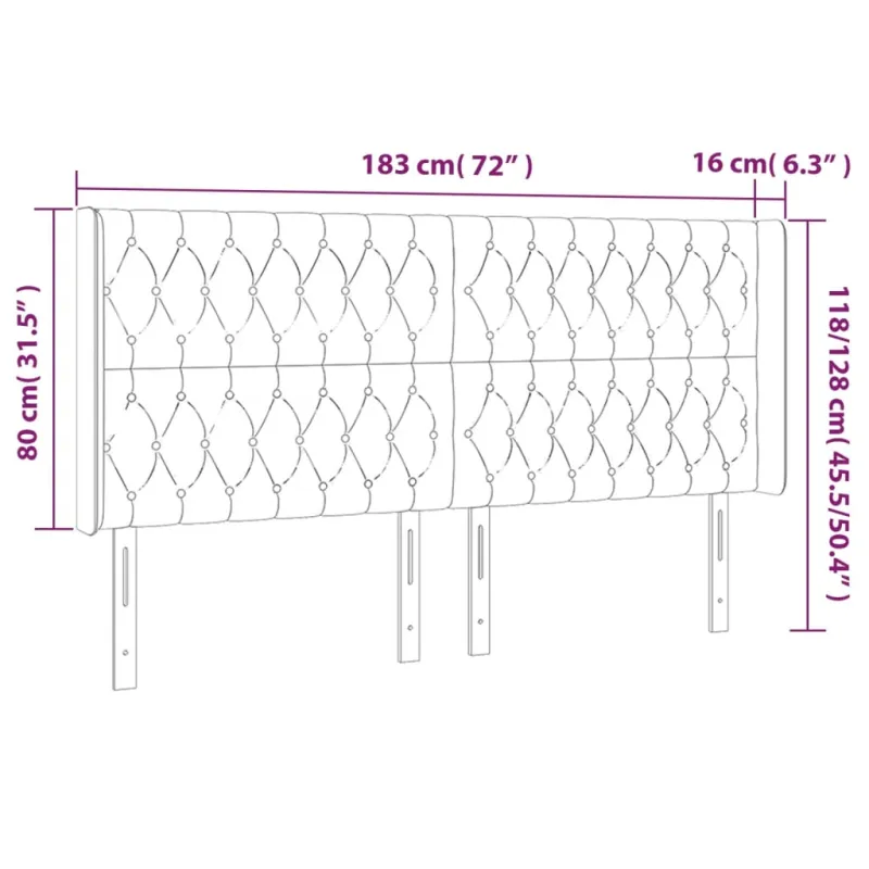 Galvūgalis su LED, šviesiai pilkas, 183x16x118/128cm, aksomas