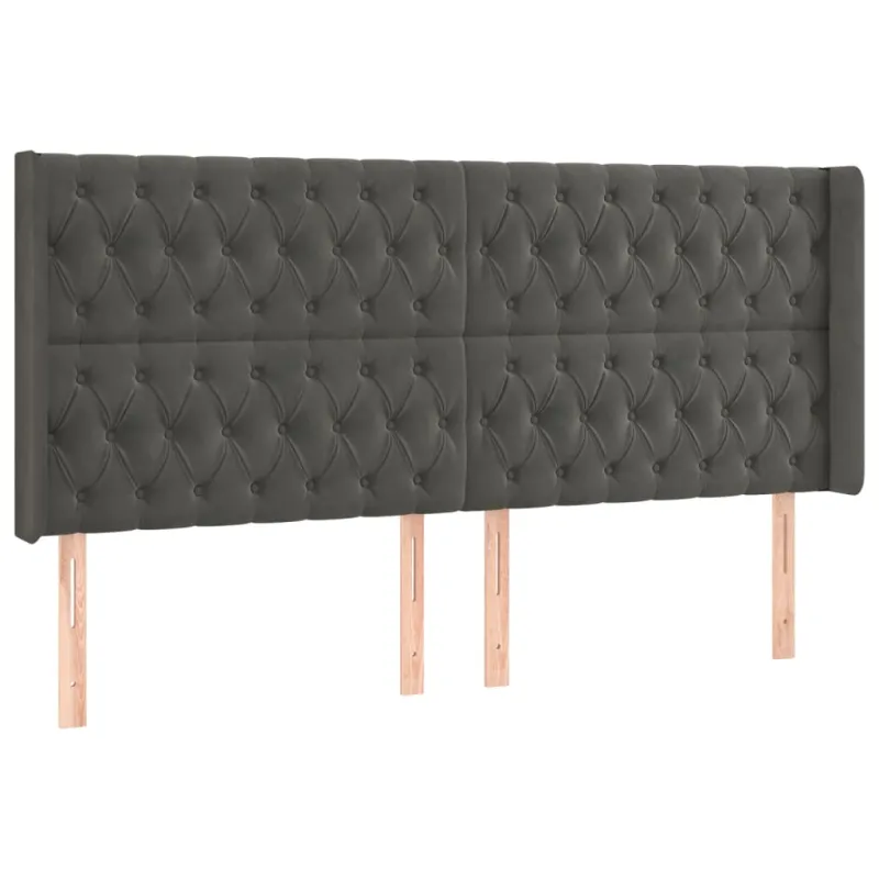 Galvūgalis su LED, tamsiai pilkas, 203x16x118/128cm, aksomas