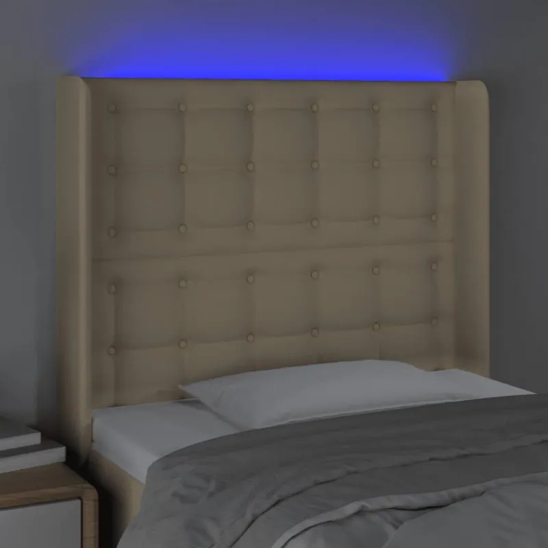 Galvūgalis su LED, kreminės spalvos, 93x16x118/128cm, audinys