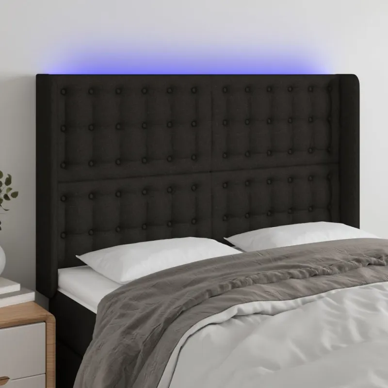 Galvūgalis su LED, juodos spalvos, 147x16x118/128cm, audinys