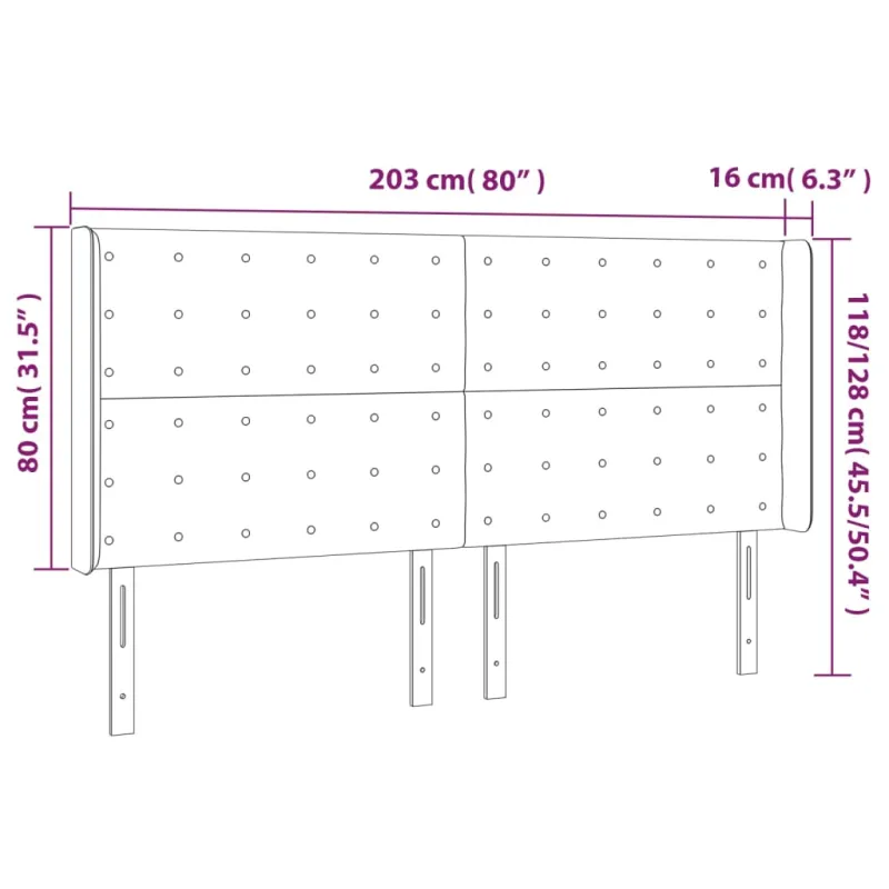 Galvūgalis su LED, taupe spalvos, 203x16x118/128cm, audinys