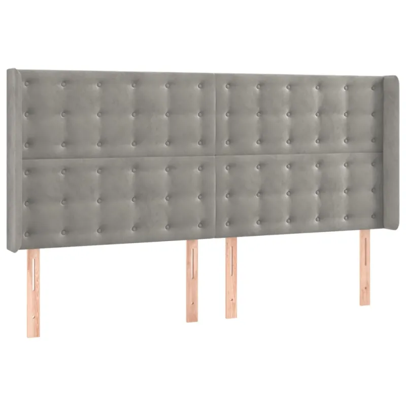 Galvūgalis su LED, šviesiai pilkas, 183x16x118/128cm, aksomas