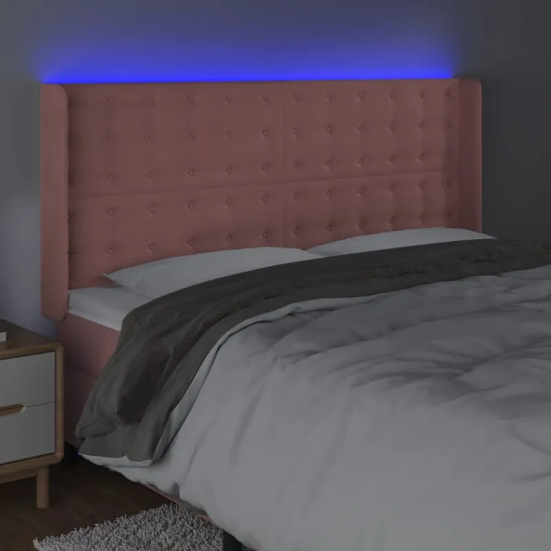 Galvūgalis su LED, rožinės spalvos, 203x16x118/128cm, aksomas